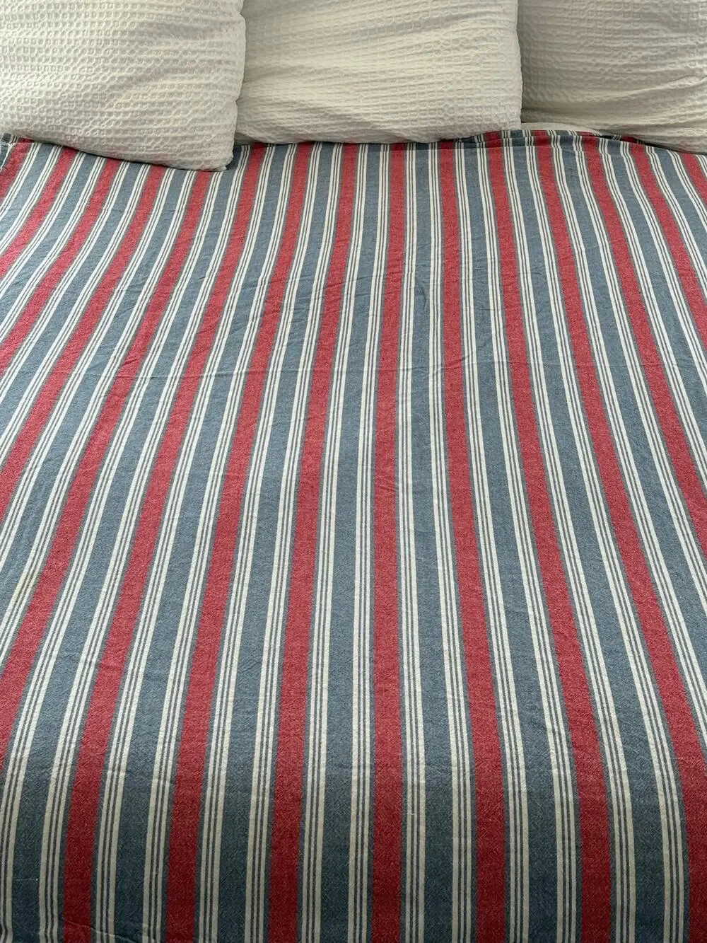 Nautica Home Cotton Beach Throw Blanket Red Blue Stripe Coastal 76x56 Picnic Mat